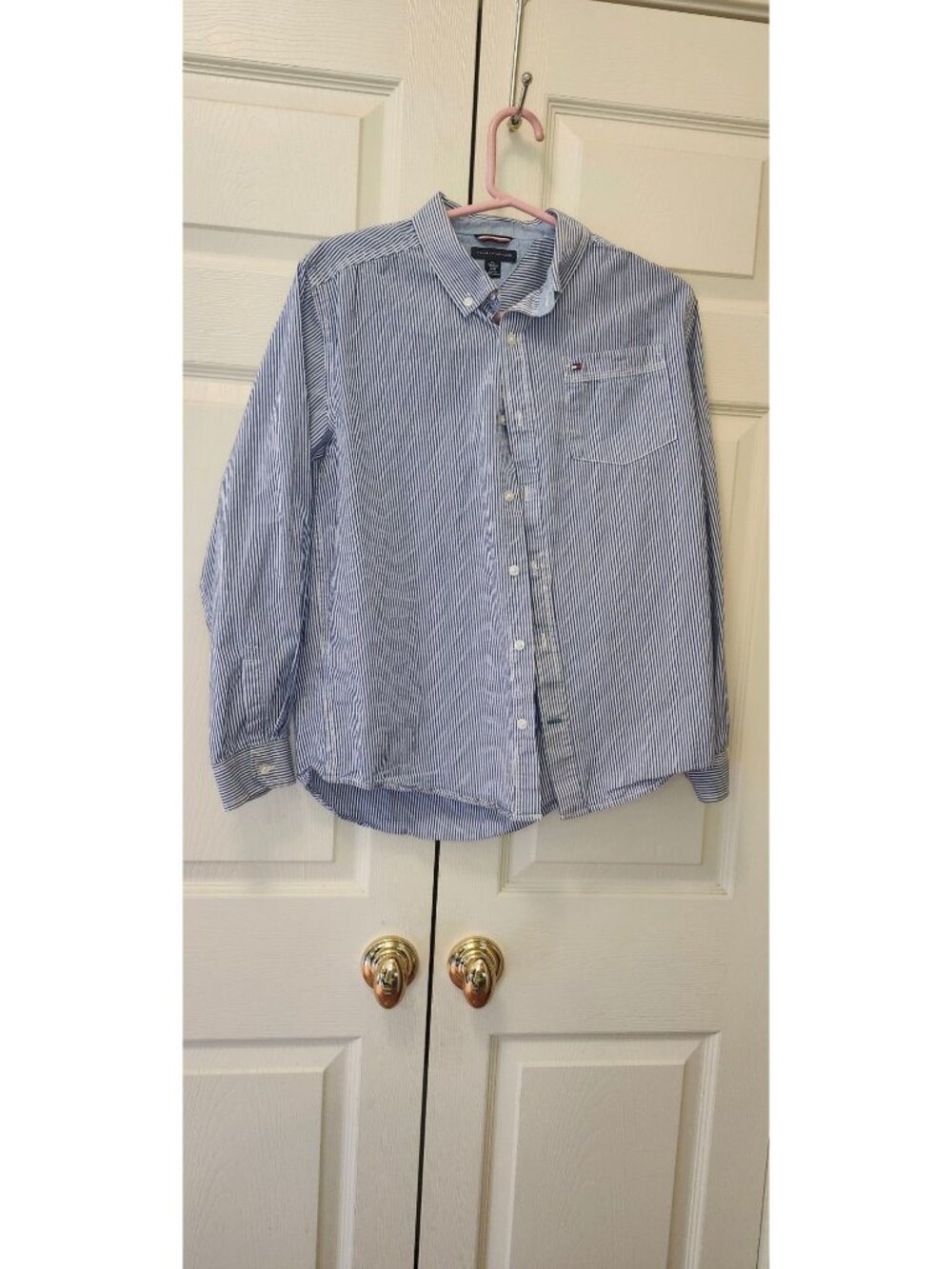 Boy Tommy Hilfiger Blue White Striped Long Sleeve Button-Down Shirt Size XL 20